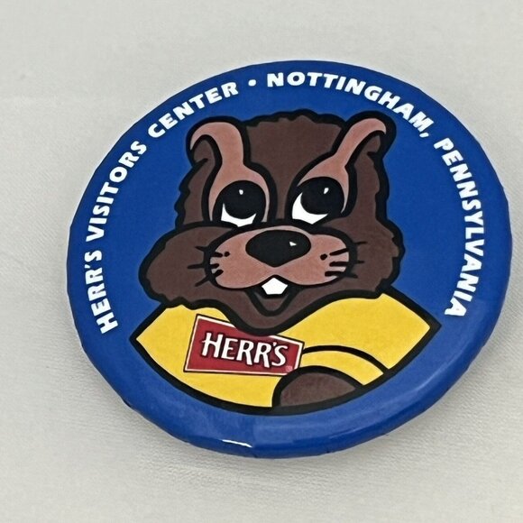 Herr’s Snacks Visitors Center Chipper Chipmunk Mascot Pin Button Nottingham PA - Picture 1 of 11